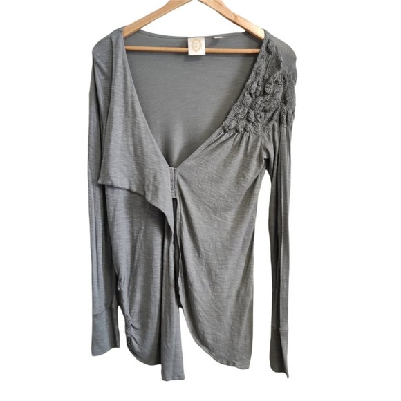 Anthropologie Ric Rac Green Long Sleeve Faux Wrap Top Size Medium - Picture 1 of 11